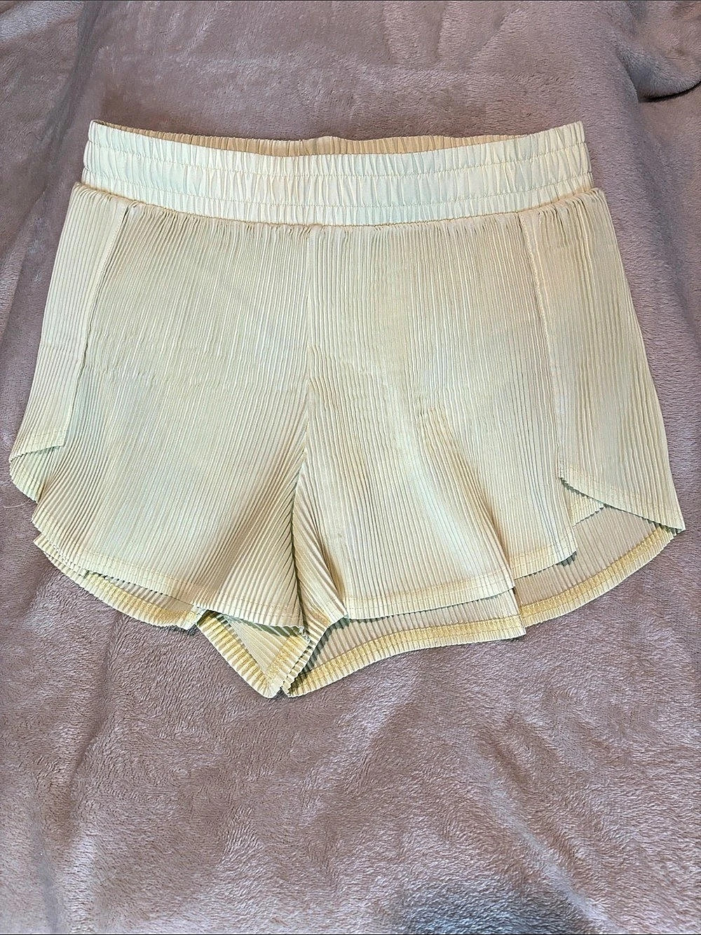 Yellow Women's Pleated Athletic Shorts